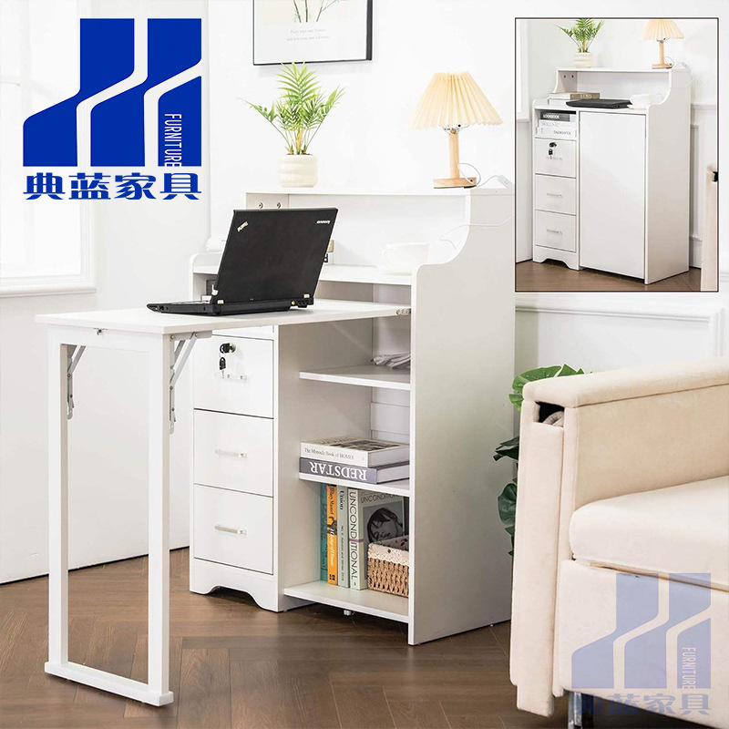 Small desktop hidden computer desk for foreign trade, wooden computer workbench, home office desk with built-in sockets Small desktop hidden computer desk for foreign trade, wooden computer workbench, home office desk with built-in sockets