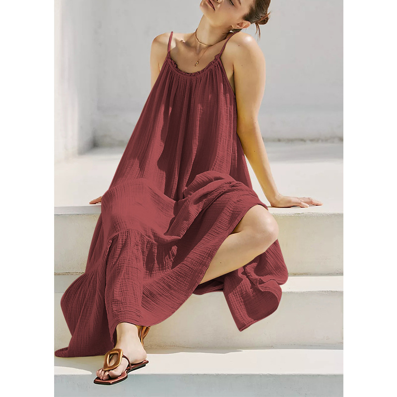 Women's Strap Dress Vintage Style Strap Pleated Sleeveless Solid Color Midi Dress Casual display picture 11