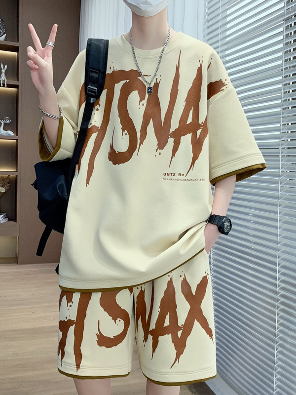 ティーンエイジャー半袖Tシャツ男の子中学生ショートパンツスポーツスーツ年長児夏服ハンサムウェア2枚|undefined