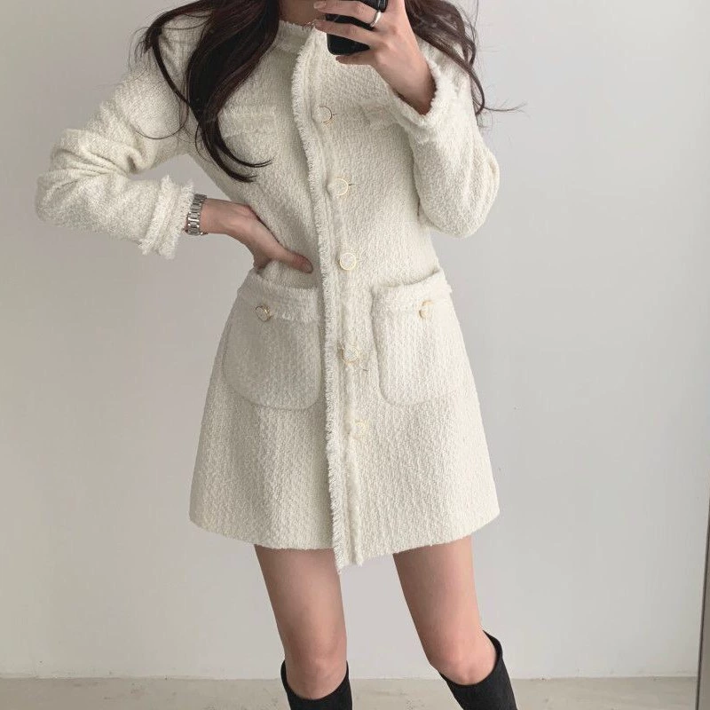 Элегантное женское платье А-силуэта в стиле Chanel, осенне-зимняя новинка 2025 года, приталенное, стройнящее, облегающее, короткое.