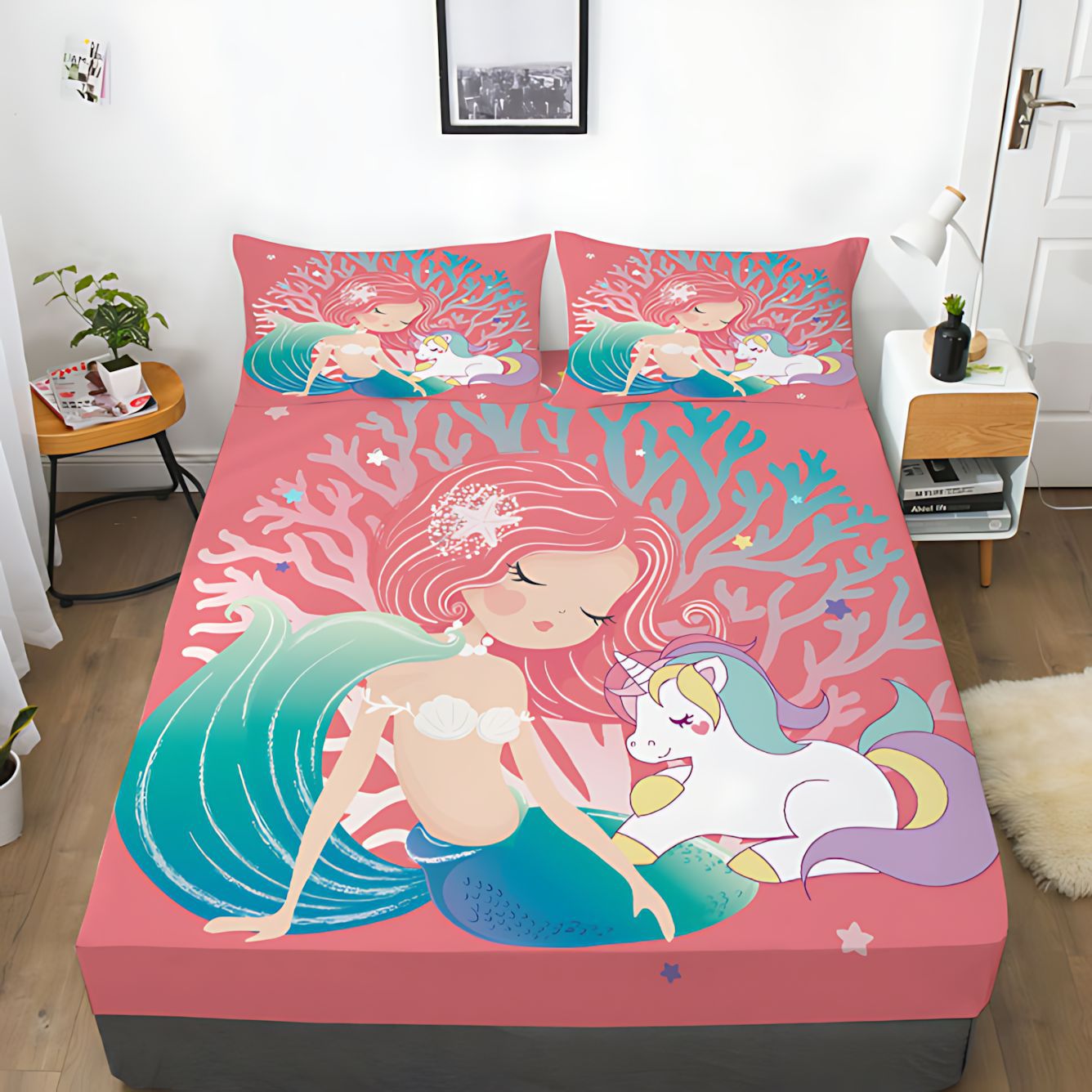 TEMU / JIT Amazonas pequeña sirena dibujos animados 3D impresión digital camas de cama de cama de cama