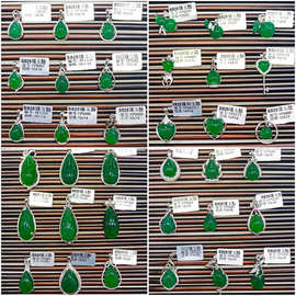 欧美百搭s925纯银花朵碧玉吊坠 时尚宝石项链女玉石吊坠代发