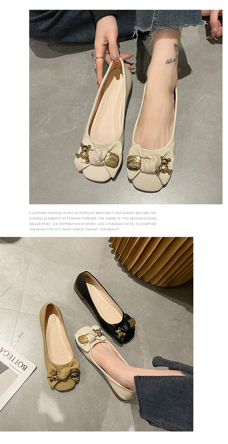 法米姿 蝴蝶结浅口软底豆豆鞋春季新款一脚蹬平底瓢鞋