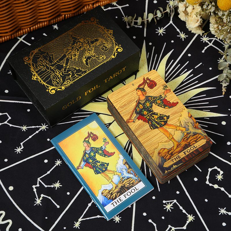 跨境彩印烫金塔罗牌78张全套tarotPVC塑料防水桌游卡牌现货批发|undefined