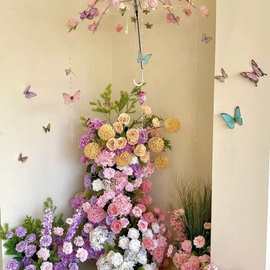 莫奈花园造景仿真花之窗瀑布婚礼布置拱门打卡网红门店橱窗