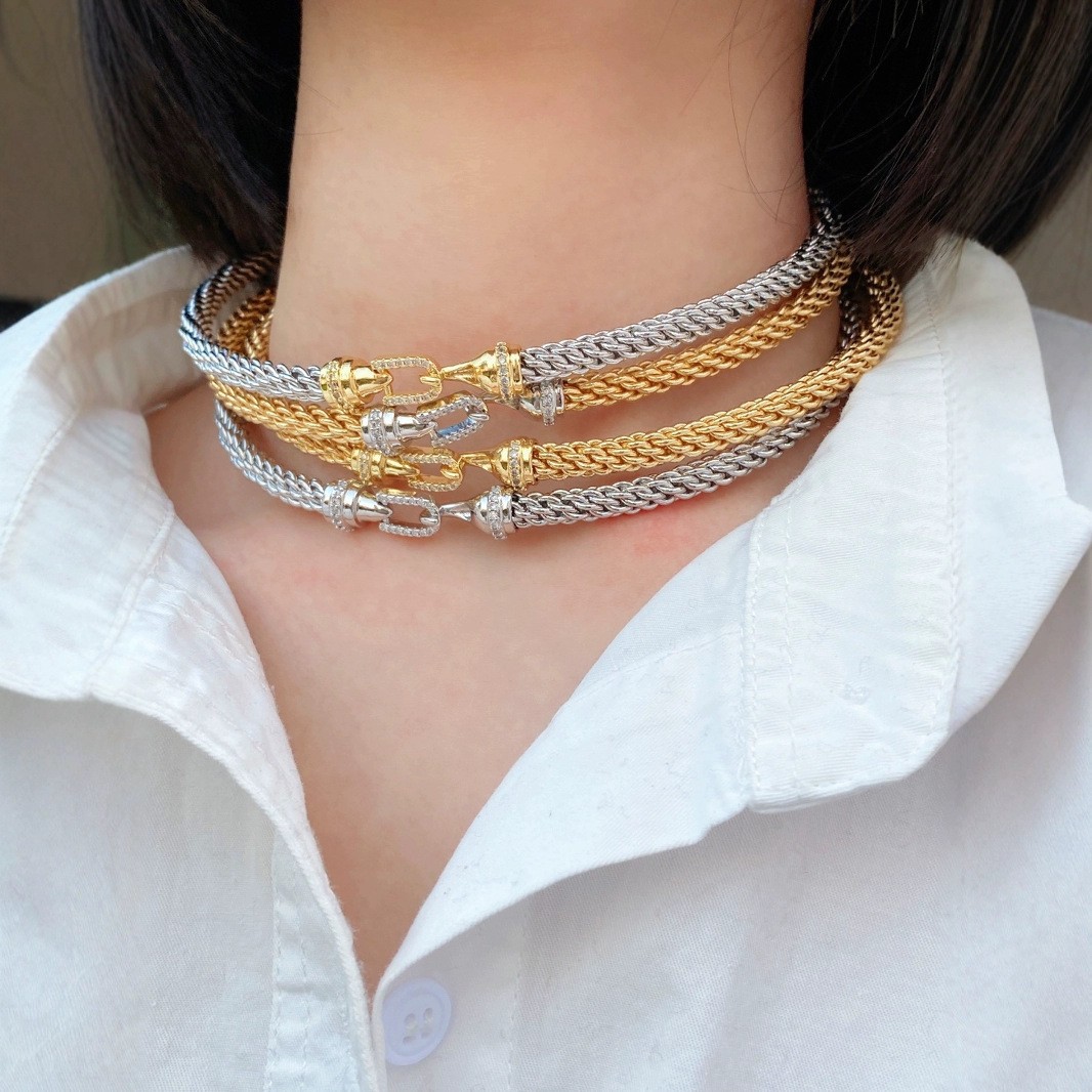 26g Weight Wholesale Jewelry Simple Style Geometric Copper Zircon 18K Gold Plated Mixed Metal Inlay Bracelets Necklace