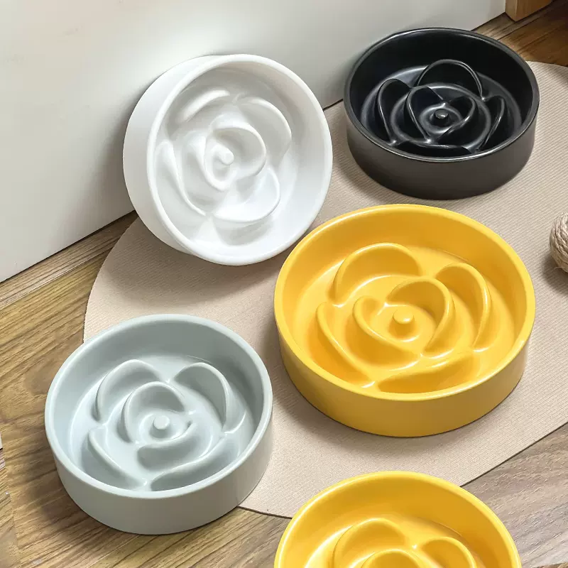 创意哑光花瓣慢食碗防噎缓食碗陶瓷宠物碗防打翻碗猫粮碗猫碗狗碗