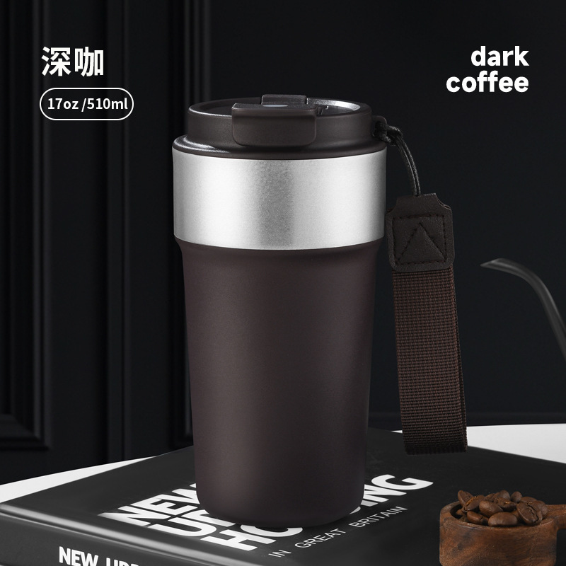 跨境304不锈钢咖啡杯 带提绳便携保温杯高颜值户外车载双饮水杯|undefined