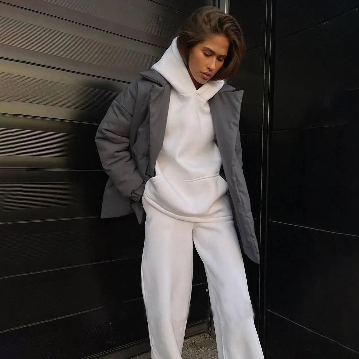 Completo pantalone donna casual ampio maniche lunghe tailleur due pezzi_voghion.com