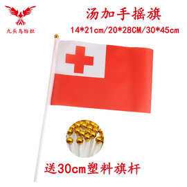 14*21CM汤加手摇旗含30cm塑料杆8号涤纶旗帜