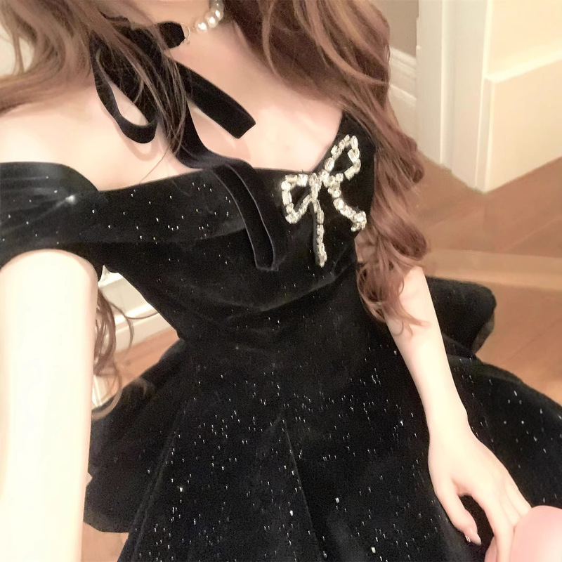 フランスの社交界の娘のリボンワンショルダードレス夏の新しいファッション誕生日ドレス女性のための|undefined