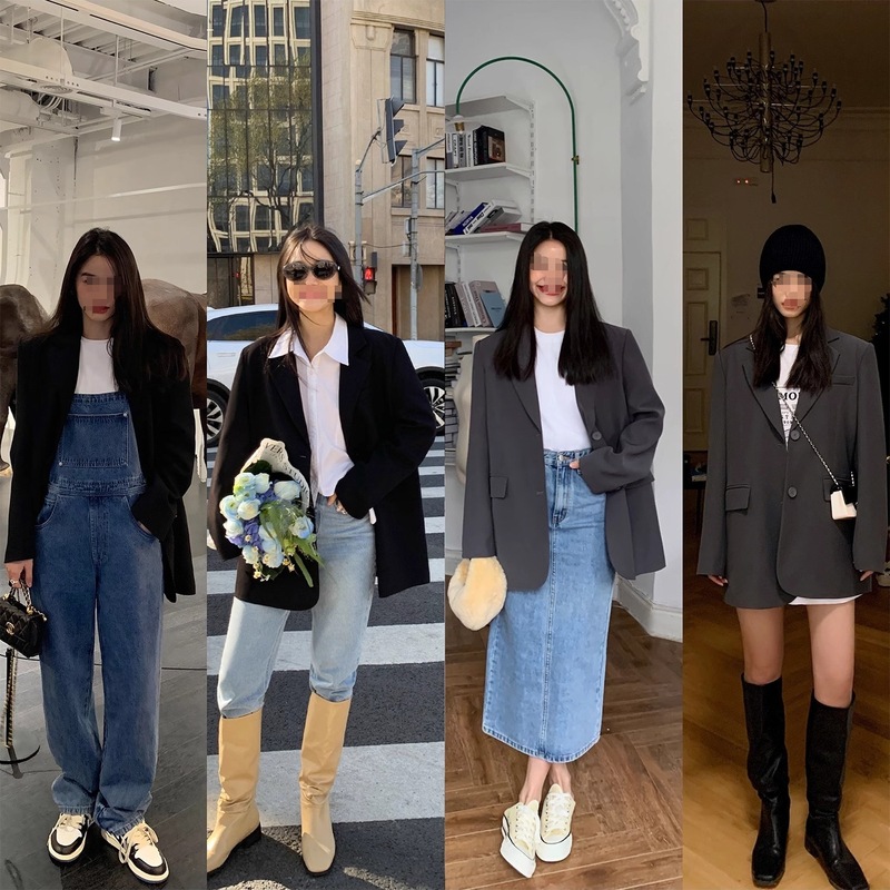 XM STUDIO春秋新款长袖西装外套女新款小众设计感韩版宽松后开叉|undefined
