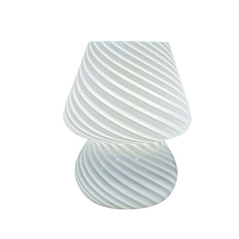 Lámpara de mesa con forma de hongo de estilo americano para dormitorio, decoración vintage a rayas para habitación de hotel, superficie de cristal, regulable.
