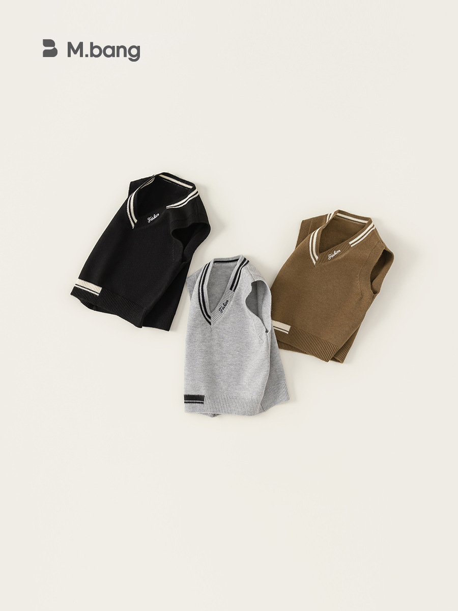 Youbao ropa para niños suéter para niños chaleco de invierno nuevo chaleco para niños pequeños y medianos estilo de otoño e invierno chaleco de punto con cuello en V todo fósforo