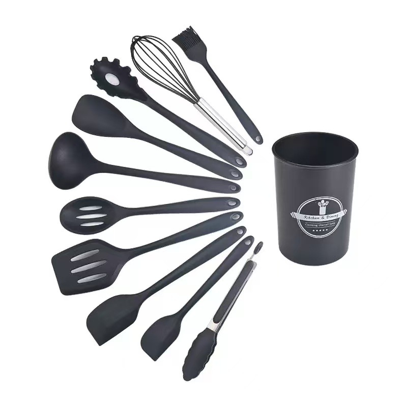 Juego de utensilios de cocina de silicona de 12 piezas, grado alimenticio, resistente al calor, incluye espátulas y cucharas, venta al por mayor transfronteriza