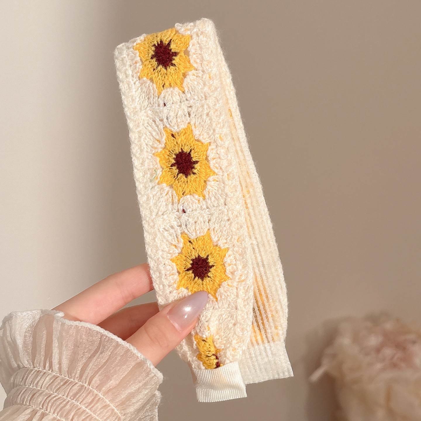 Flor francesa de punto frangeo pegatinas velcro pegatinas para el cabello de mujer no comprime el cabello correa de lavado de la cara banda de cabello tocado