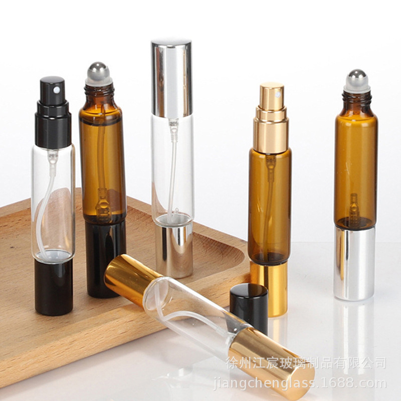双头滚珠喷雾瓶10ml茶色双头滚珠精油瓶透明双头喷雾香水分装瓶|undefined