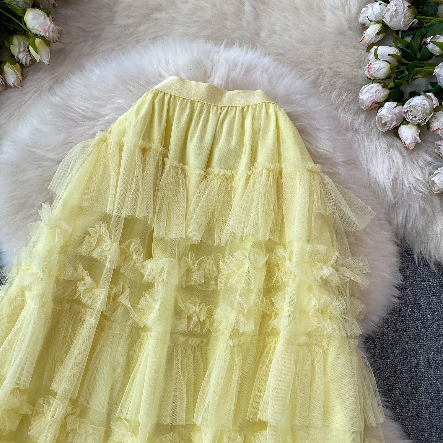 Ethereal Cake Skirt For Women Sweet Bow Mesh Puffy Ruffle Skirt Youthful And Gentle Style New_ecoleips.com