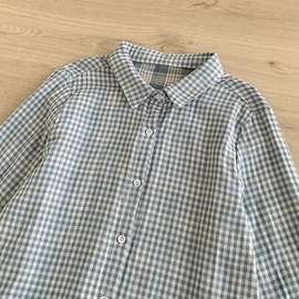 文艺小清新叠穿双层棉纱软糯婴儿棉格子衬衫女长袖打底衫学生大码