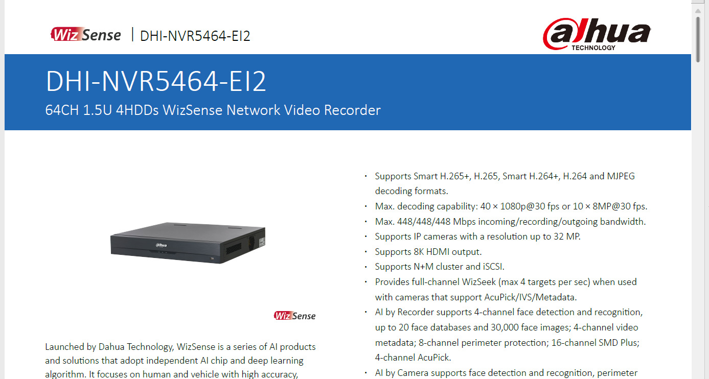 64 Kanal NVR Kayıt Cihazı Dahua İngilizce Uluslararası Sürüm NVR5464-EI2 Ağ Sabit Disk Kayıt Cihazı 4 Disk Yuvası