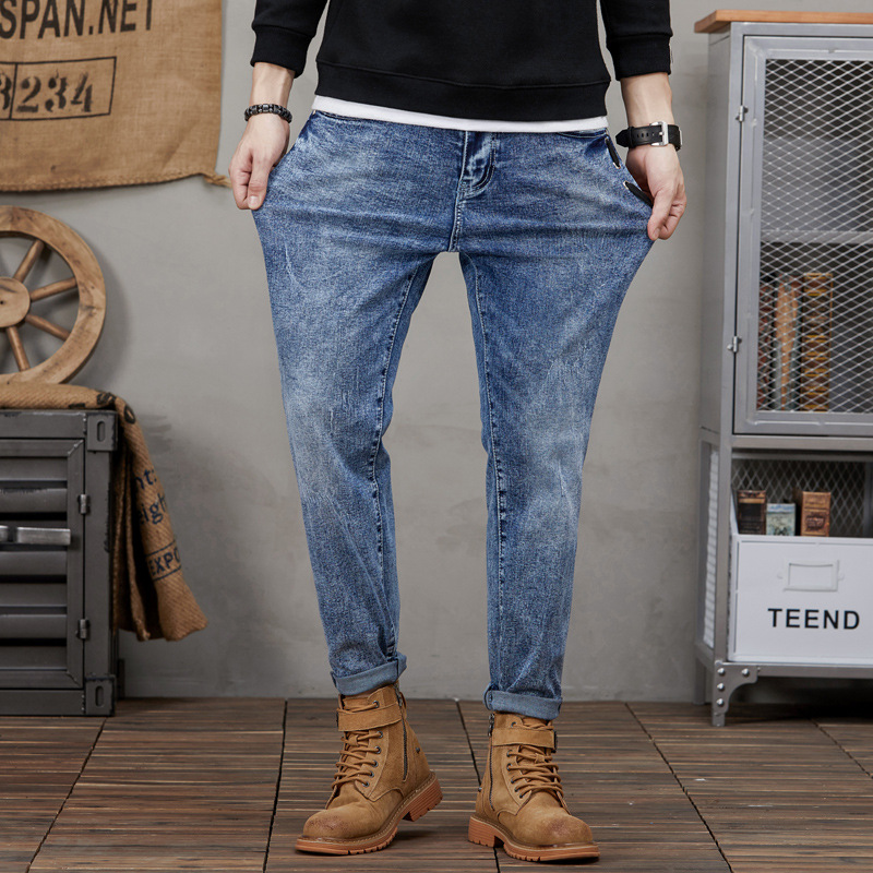 Vaqueros rotos para hombre, vaqueros para hombre con elástico en la pierna pequeña_voghion.com