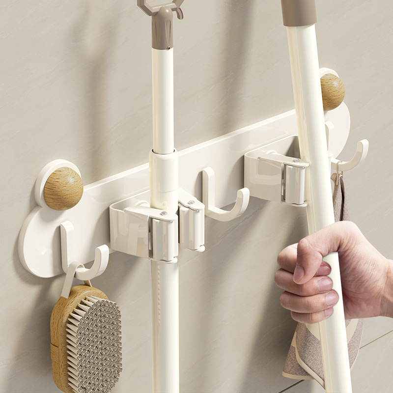 Clip de trapeador de aire de crema de baño gancho sin agujeros de almacenamiento de artefactos del baño trapeador de trapeador de escoba fijación tipo pared