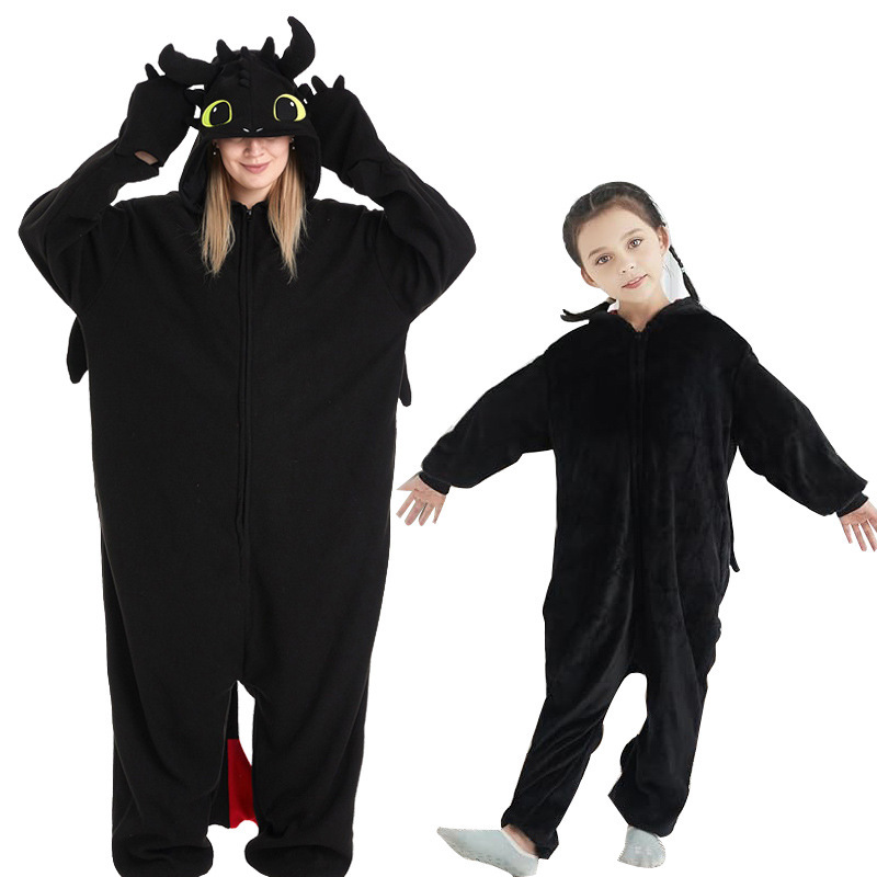 Children's Black Dragon Sleepwear Cartoon Animation Adult White Dragon Dragon Dragon Taming and Minions Halloween Performance kigurumi