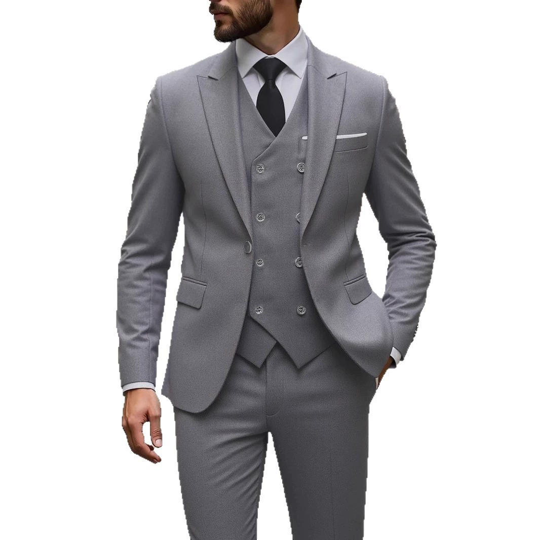 Men's thin set, fitted suit, wedding dress, 3 piece set, plus size