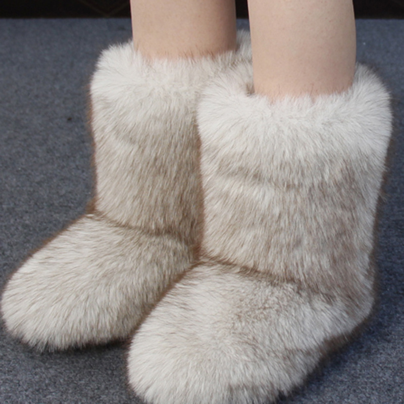 Furry Boots for Women in Autumn and Winter Imitation Raccoon Fur Fox Fur Artificial Fur Fashion Furry Snow Boots Y2K