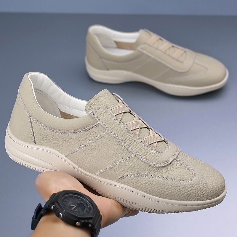 Piel de vaca de primera capa 2025 nuevos zapatos casuales para hombres, zapatos de cuero transpirables para hombres, zapatos blancos, zapatos para hombres