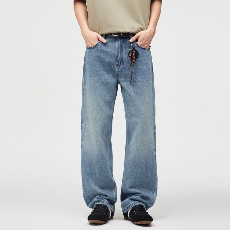 Danbaoni | Japanese-Style Trendy Light Blue Men's Jeans High Street Washed Vintage Straight-Leg Versatile Retro Floor-Length Pants Danbaoni | Japanese-Style Trendy Light Blue Men's Jeans High Street Washed Vintage Straight-Leg Versatile Retro Floor-Length Pants