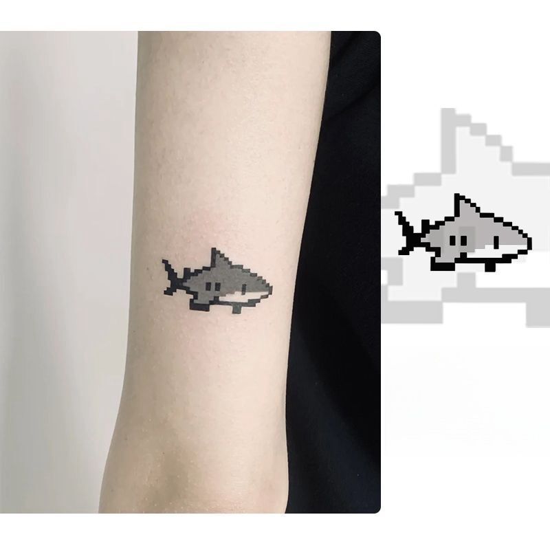 Pixel Style Tattoo Stickers Travel Fish Personalized Stickers Cartoon Cute Shark Small Pattern Arm Men and Women Ins Pixel Style Tattoo Stickers Travel Fish Personalized Stickers Cartoon Cute Shark Small Pattern Arm Men and Women Ins