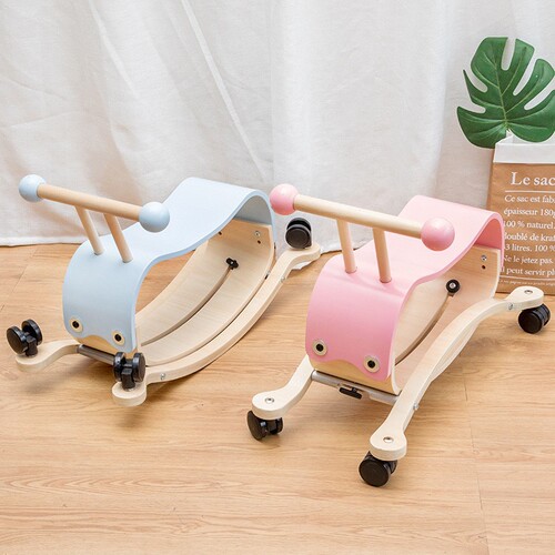 Wooden children's four-wheel power-assisted balance scooter anti-rollover scooter indoor area baby walker toy