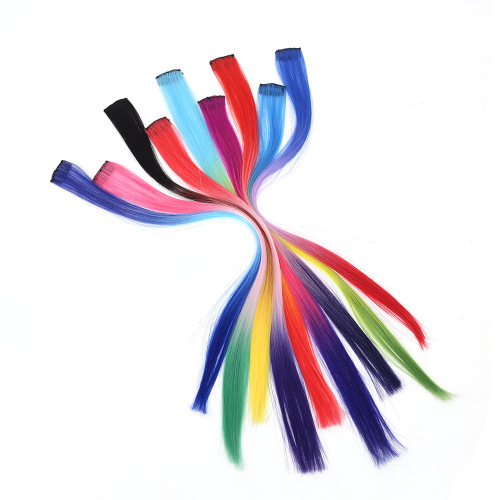 Women's Colorful Hair Extensions for Wigs, Single Piece Invisible Hair Clip for Synthetic Hair, 3-Color Gradient Straight