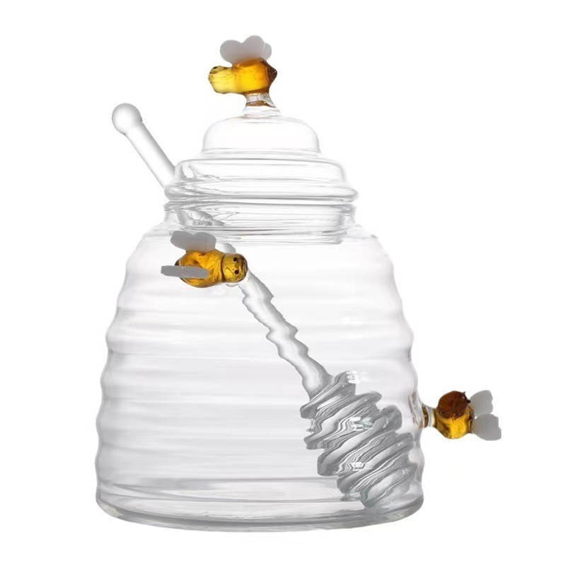 Tarro de miel de vidrio transparente para el hogar con tapa varilla de mezcla de vidrio botella de miel jam creativo Tarro transparente de vidrio