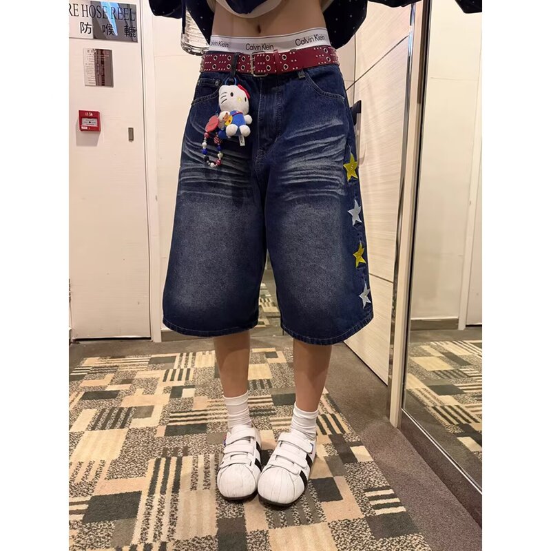 American-style wide-leg denim cropped pants for women, new summer model, plus size, suitable for pear-shaped body, loose and slimming straight pants American-style wide-leg denim cropped pants for women, new summer model, plus size, suitable for pear-shaped body, loose and slimming straight pants
