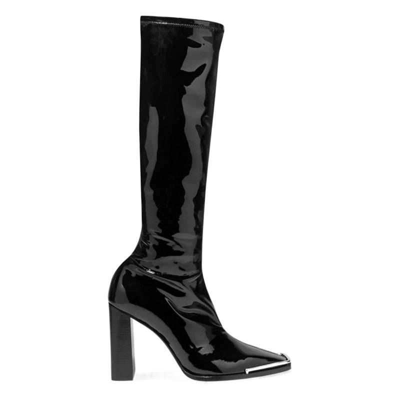 Ботинки женские на массивном каблуке в стиле Кендалл Дженнер, осень-зима 2025, новые, с квадратным носком, кожаные, стрейч, облегающие