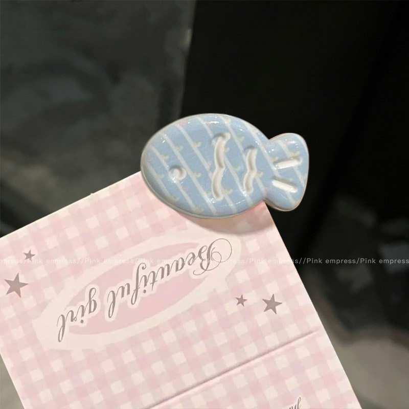 11# 프린트된 바다 소금 줄무늬 물고기 머리핀 - 하단 클립 약 3.2cm