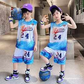 夏季新款中大童球服运动背心衣服速干男孩儿童篮球短袖休闲潮