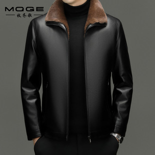 Winter New Men's Leather Fashion Casual Lapel fleece-lined Thickened Leather One-piece Leather Jacket Coat