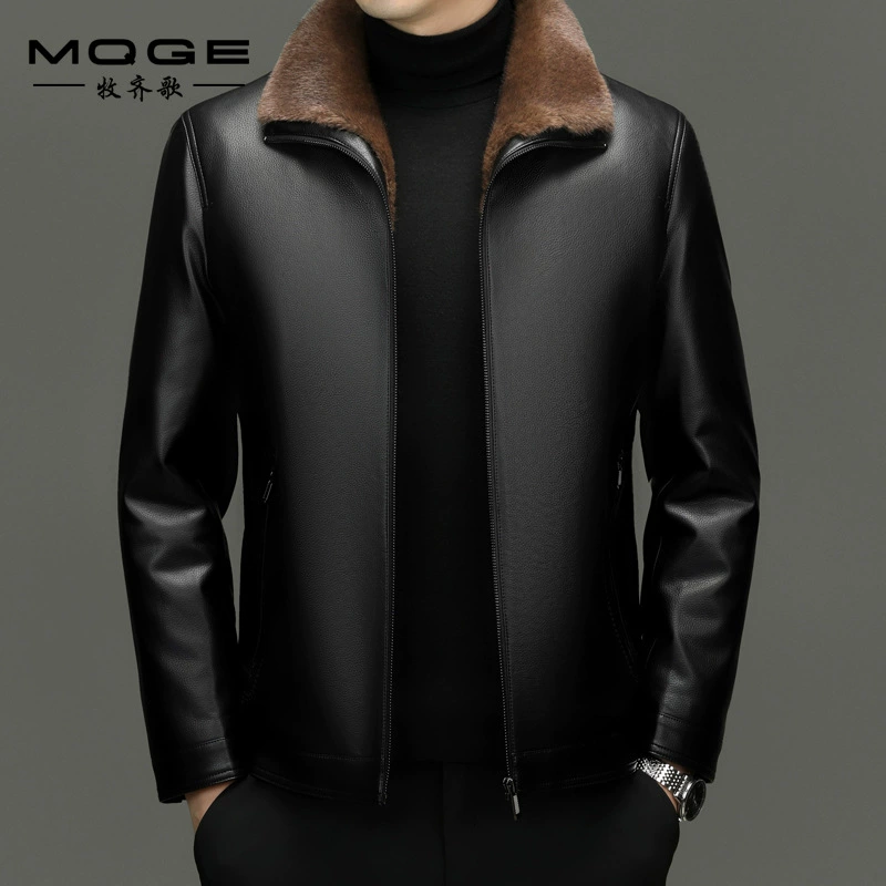 Зимняя новая мужская кожаная одежда модная повседневная лацкана плюс бархатная толстая кожаная одежда кожаная куртка