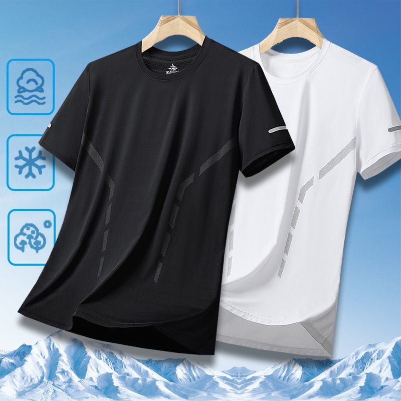 Ice Silk Short-sleeved T-shirt Men's Summer Thin Mesh Quick-drying Sports T-shirt New Loose plus size Casual Top