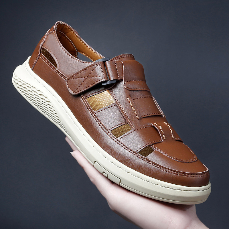 Sandallas de cuero para hombres de alta calidad, zapatos de playa de verano para conducir fuera de casa, anti-deslizante, sandalias de cuero de vaca, sandalias para hombres