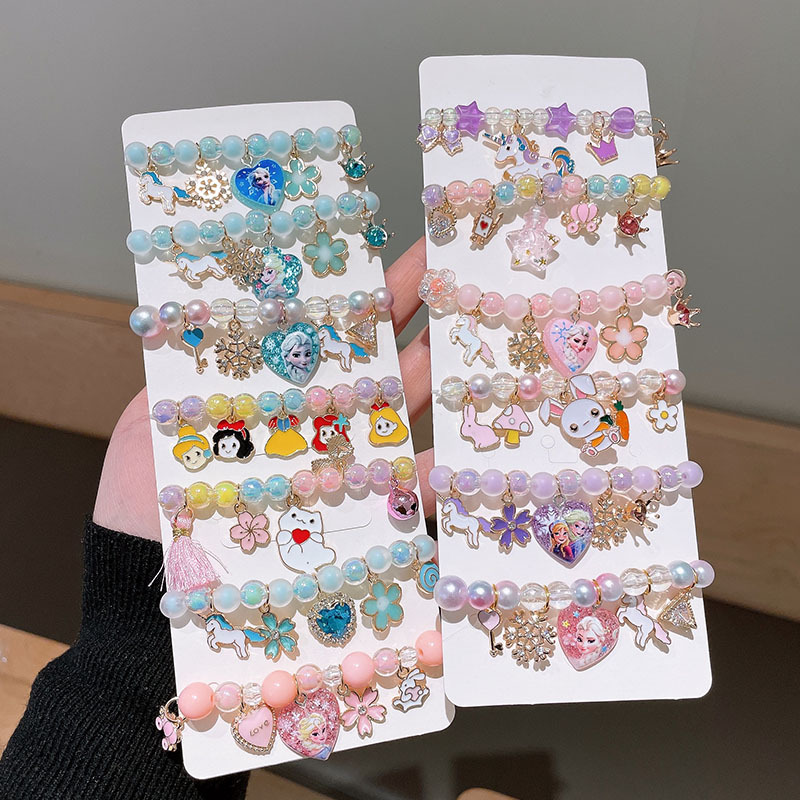 Pulsera de los niños de dibujos animados Mujer Princesa cuentas de vidrio Linda niña bebé pulsera estudiante joyería al por mayor