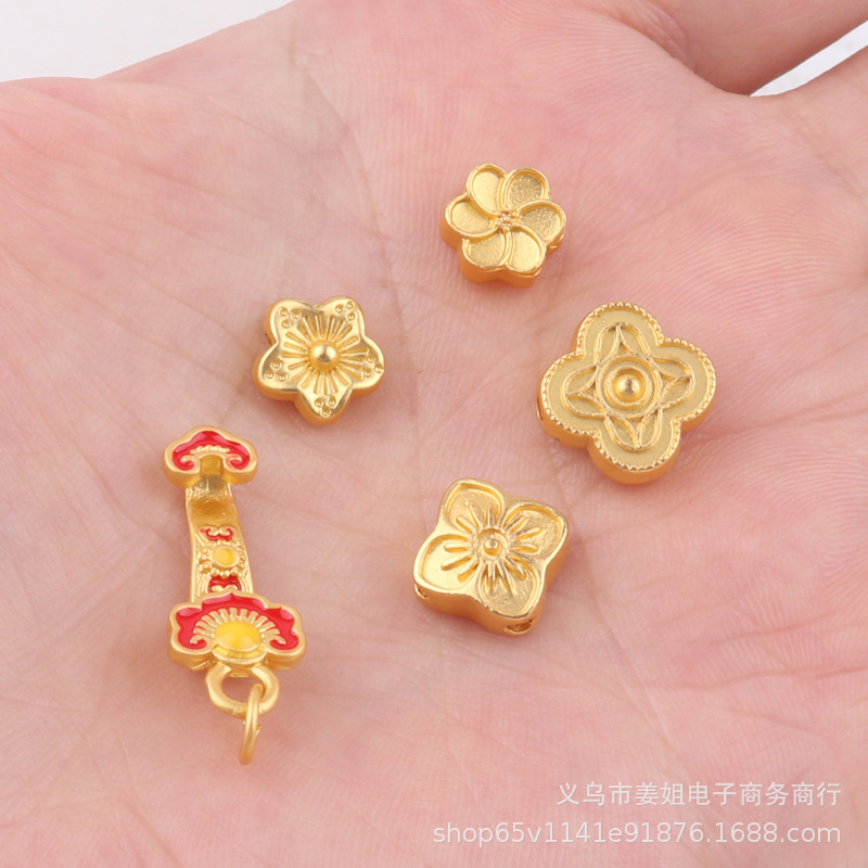 diy飾品配件 越南沙金彩色如意吊墜新款桃花花朵直播手鍊飾品批發