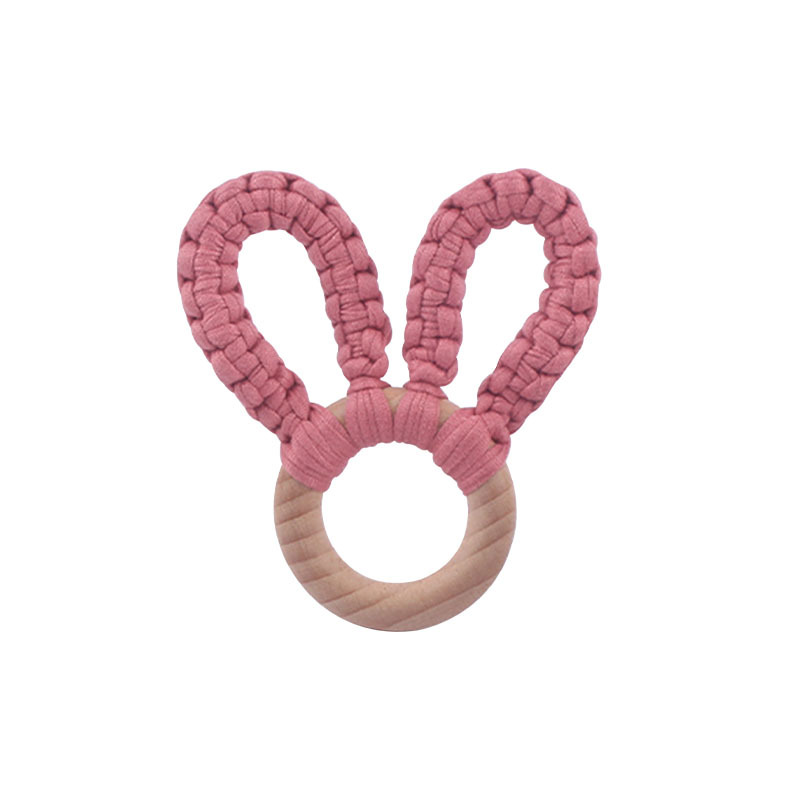 DIY bebé creativo Beech anillo mordedor pulsera juguete hecho a mano de algodón tejido orejas conejo dientes molienda palo