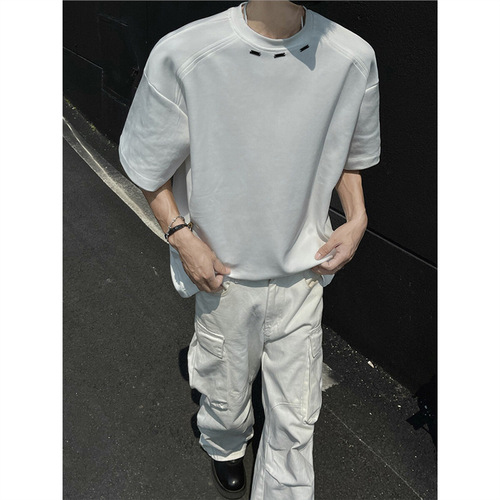 American Street Metal Structure Men's Short Sleeve T-Shirt 2025 Summer New Trend Brand Niche Loose Five-Button Up Shirt