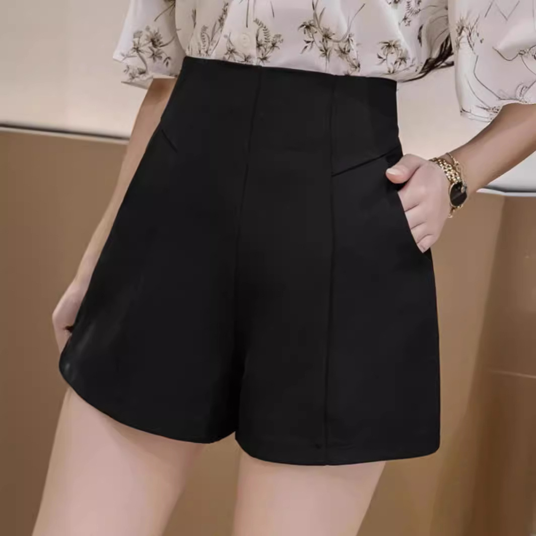 Tight high waist suit shorts women's new summer chubby girl wide leg loose A- line slimming black and white professional hot pants