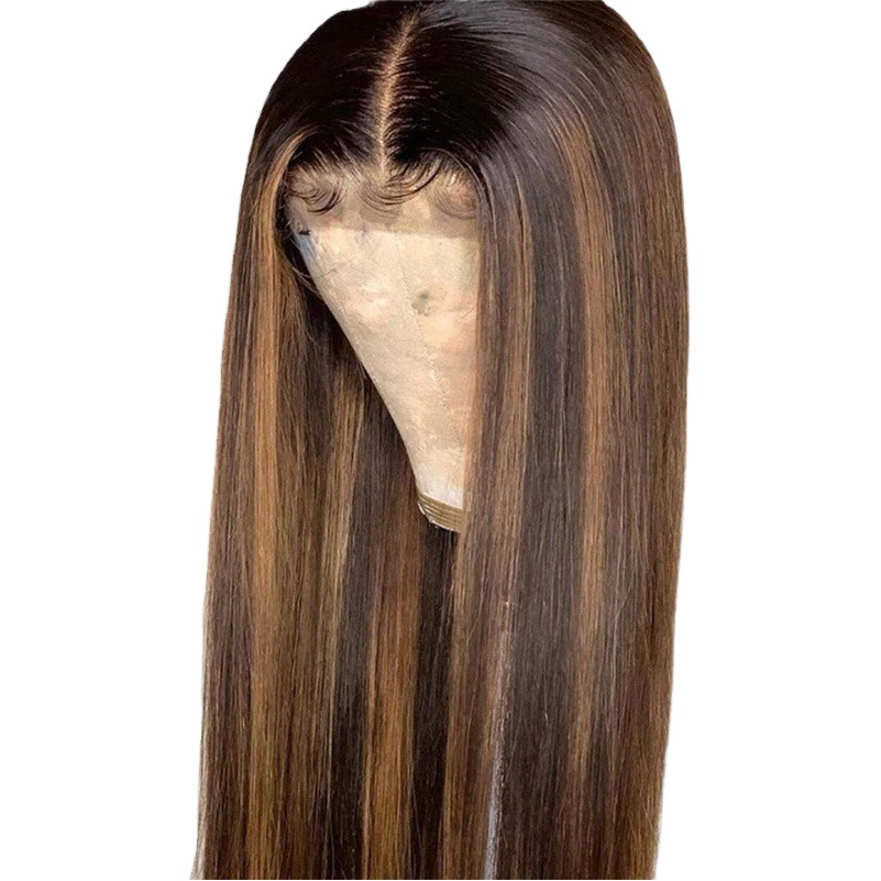 2021 fábrica transfronteriza al por mayor nueva peluca femenina europea y americana gradiente de color de longitud media pelo liso fibra química de alta temperatura de seda sombrerería