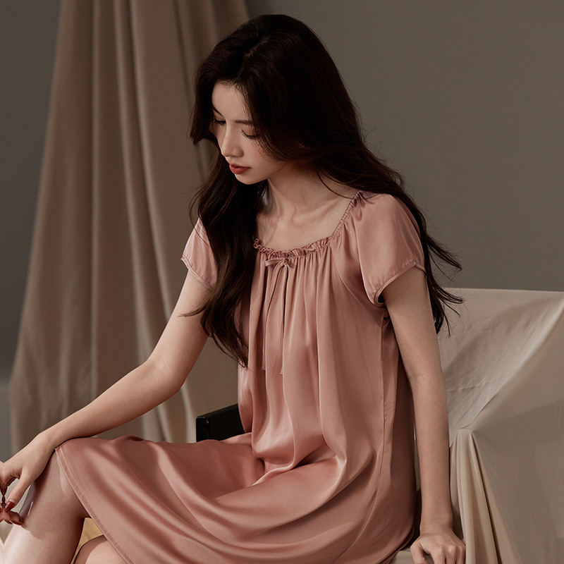 2025 New Summer Short-sleeved Nightgown Korean Style Loose plus size Long Nightgown Women Doll Collar Nightgown Home Clothes